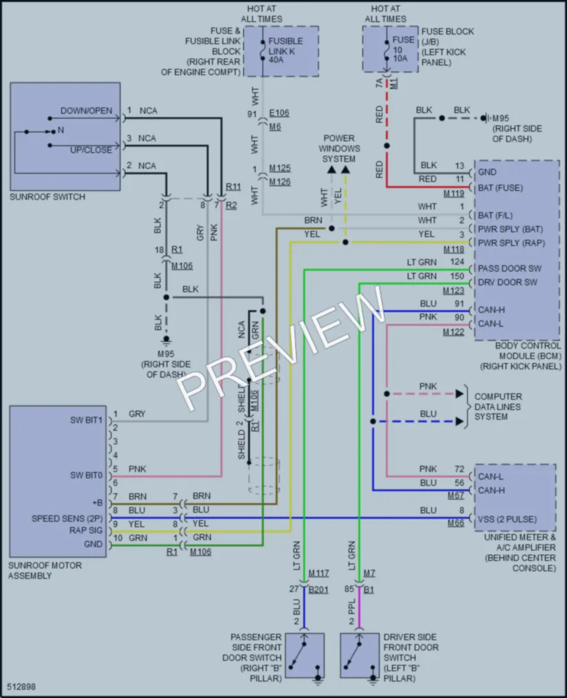 2016 Infiniti QX50 Power Top Sunroof wiring diagram preview