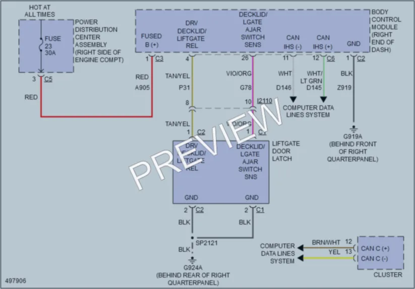 2016 Jeep GrandCherokee Trunk Tailgate Fuel Door wiring diagram preview