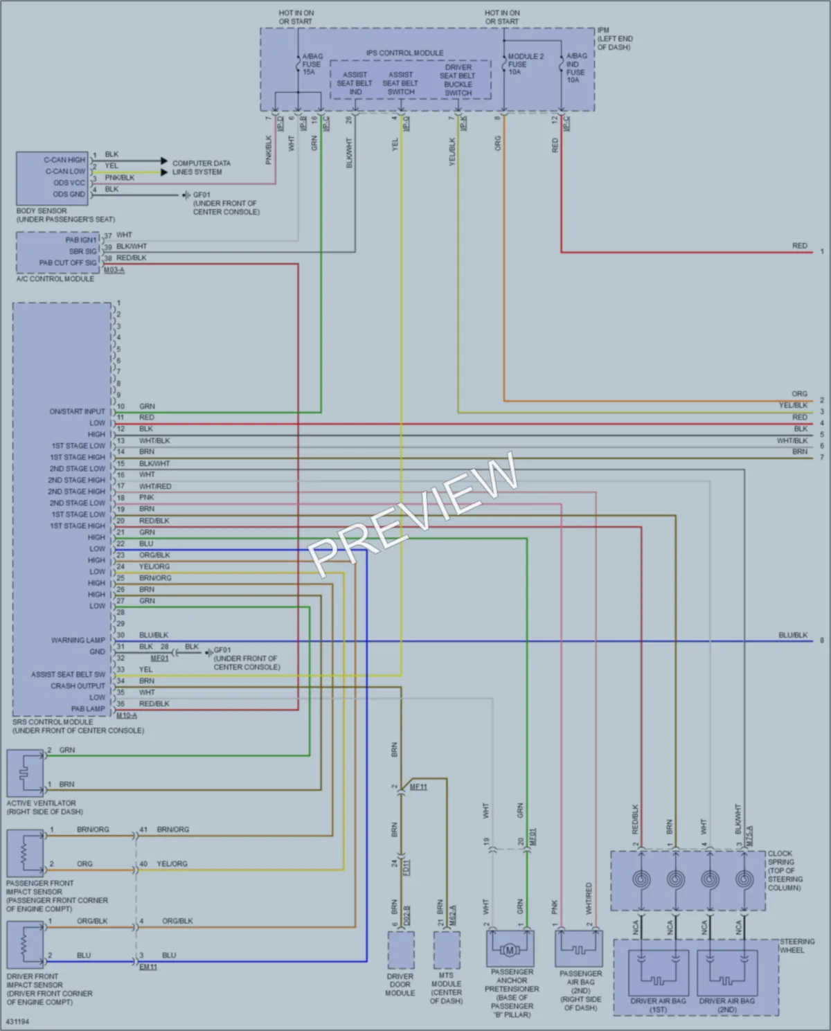 2016 Kia Cadenza Supplemental Restraints wiring diagram preview