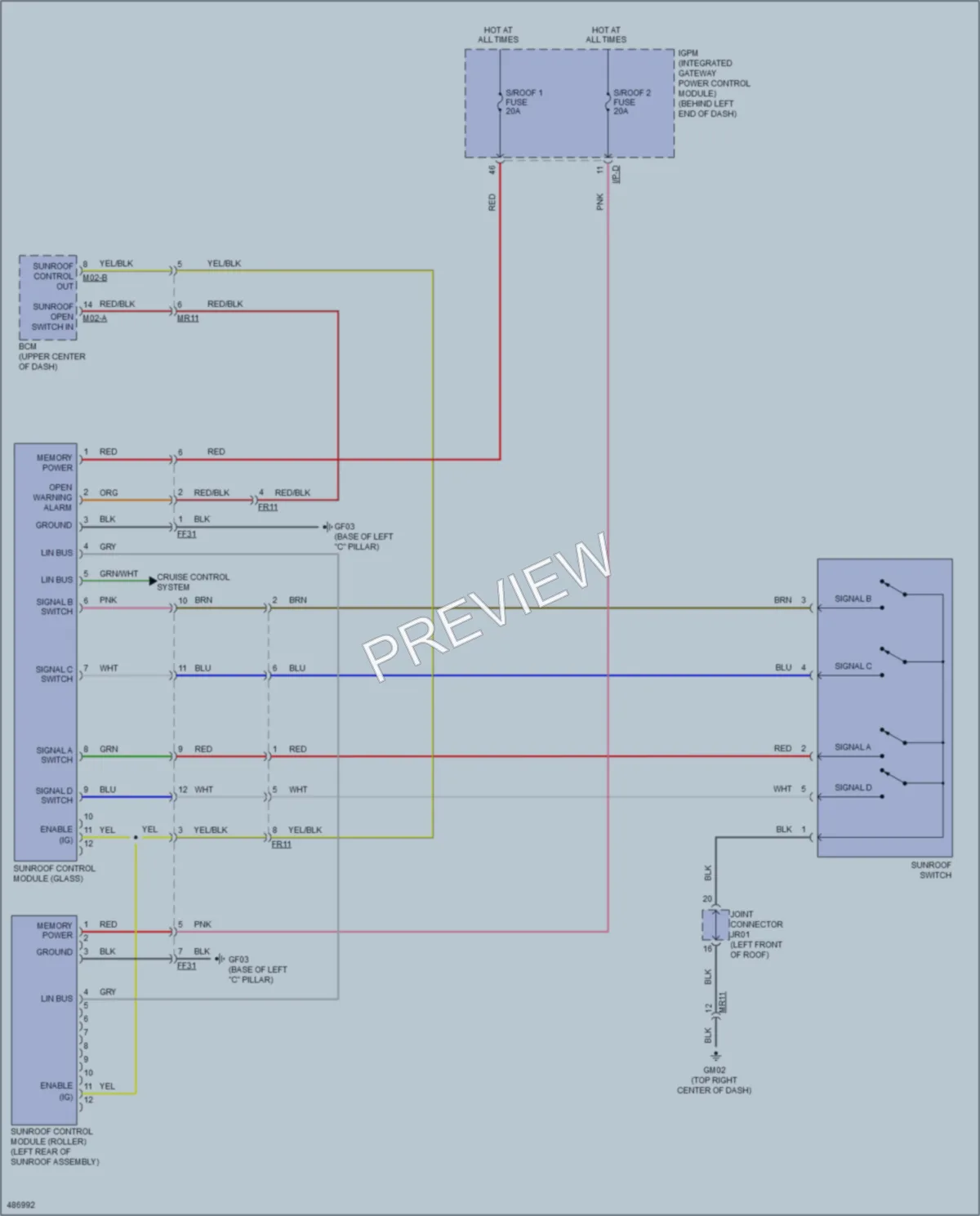 2016 Kia Sorento Power Top Sunroof wiring diagram preview