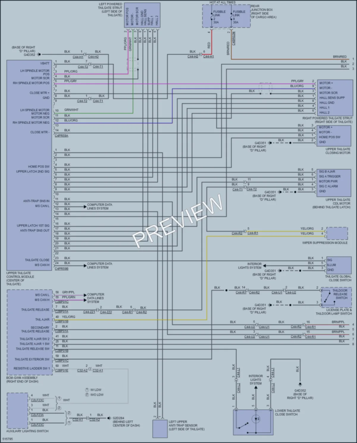 2016 LandRover RangeRover Trunk Tailgate Fuel Door wiring diagram preview