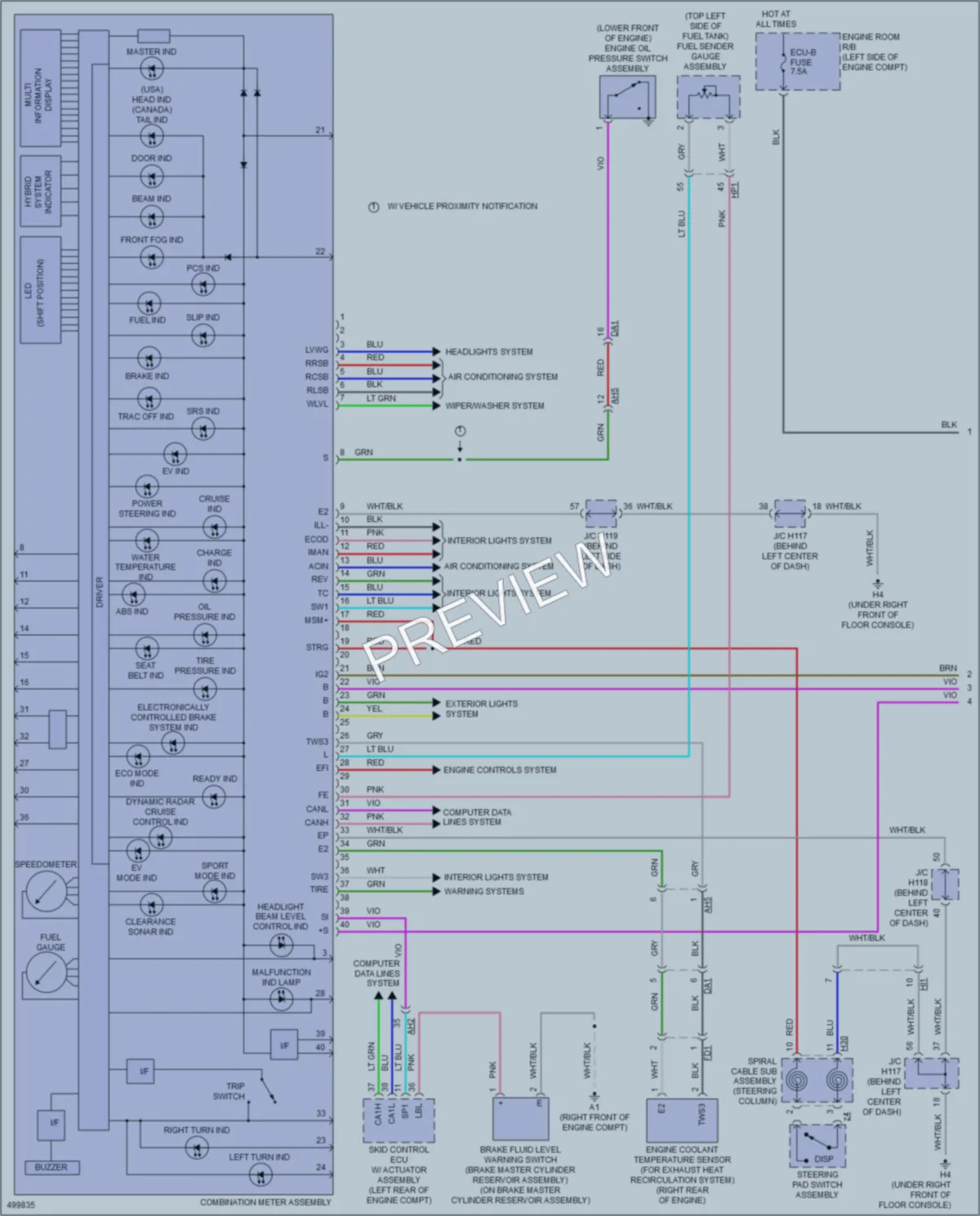 2016 Lexus CT200h Instrument Cluster wiring diagram preview