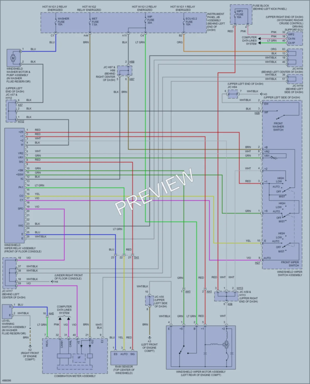 2016 Lexus CT200h Wiper Washer wiring diagram preview
