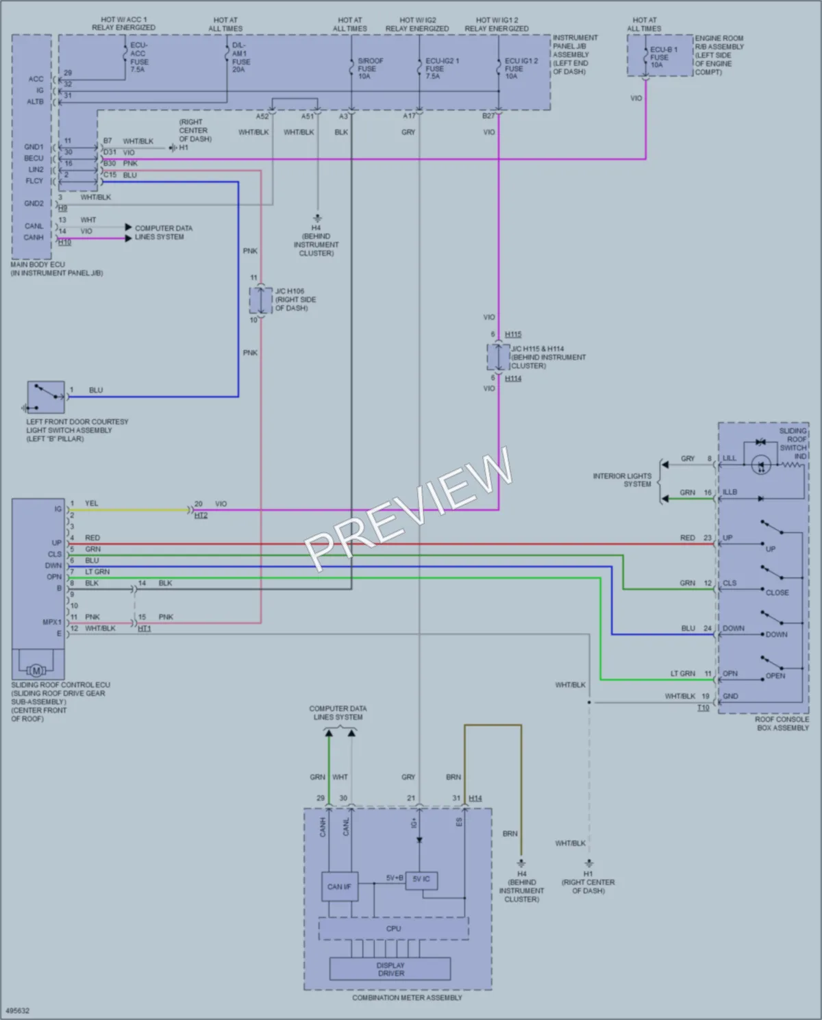 2016 Lexus ES300h Power Top Sunroof wiring diagram preview