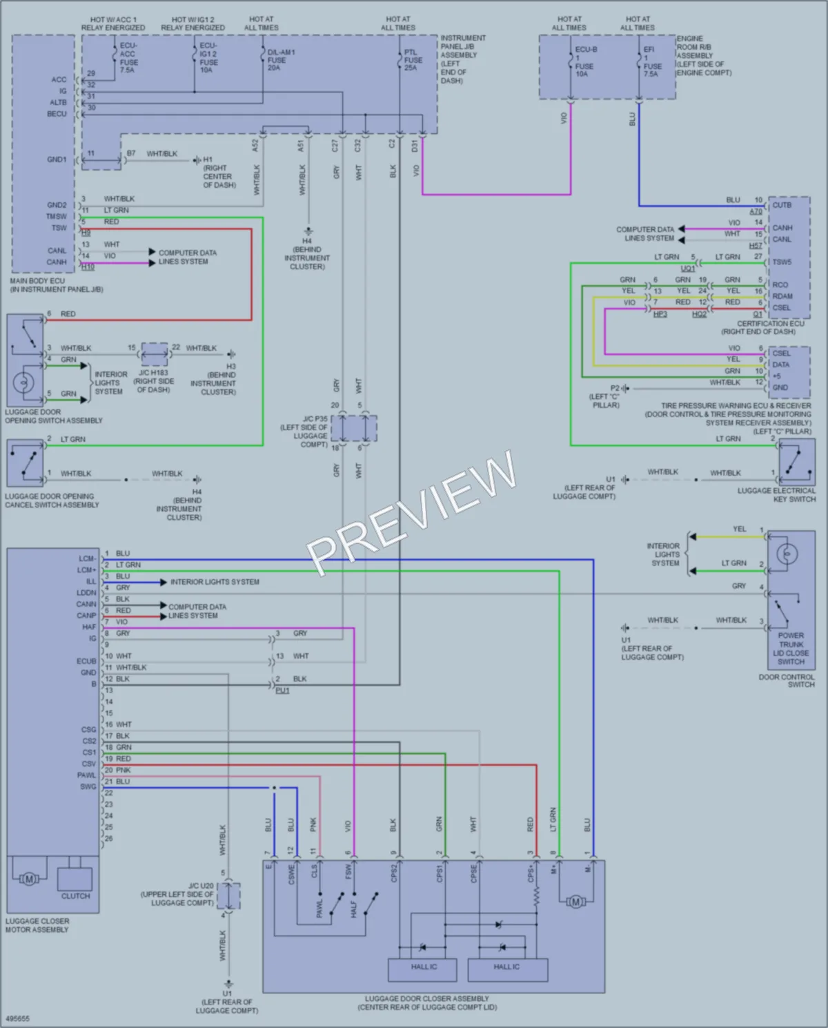 2016 Lexus ES300h Trunk Tailgate Fuel Door wiring diagram preview