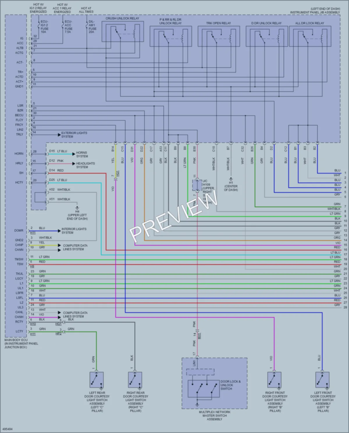 2016 Lexus ES350 Power Door Locks wiring diagram preview