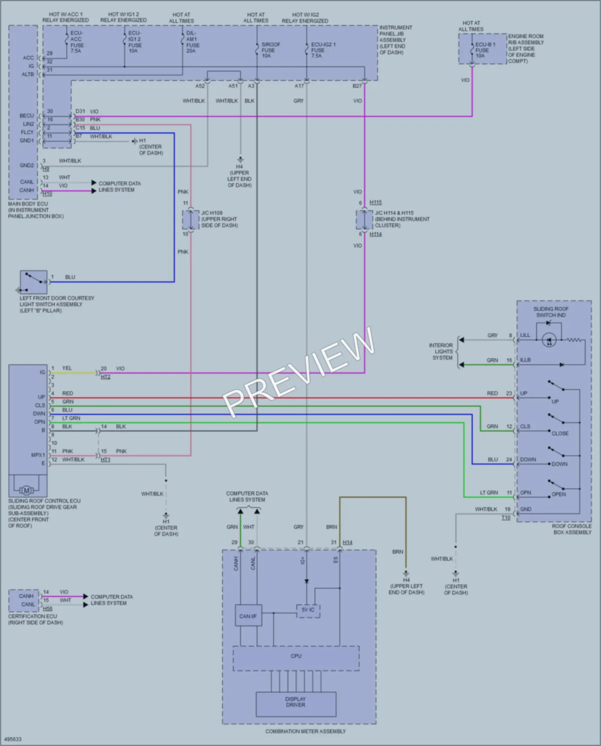 2016 Lexus ES350 Power Top Sunroof wiring diagram preview