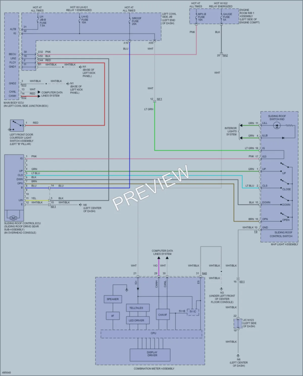 2016 Lexus GS450h Power Top Sunroof wiring diagram preview