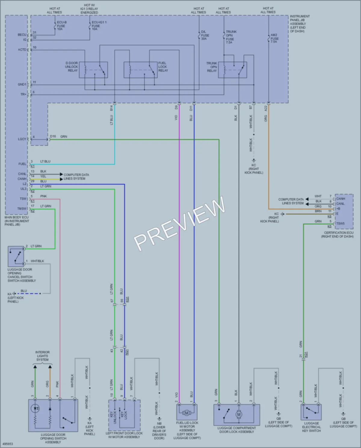 2016 Lexus IS200t Trunk Tailgate Fuel Door wiring diagram preview