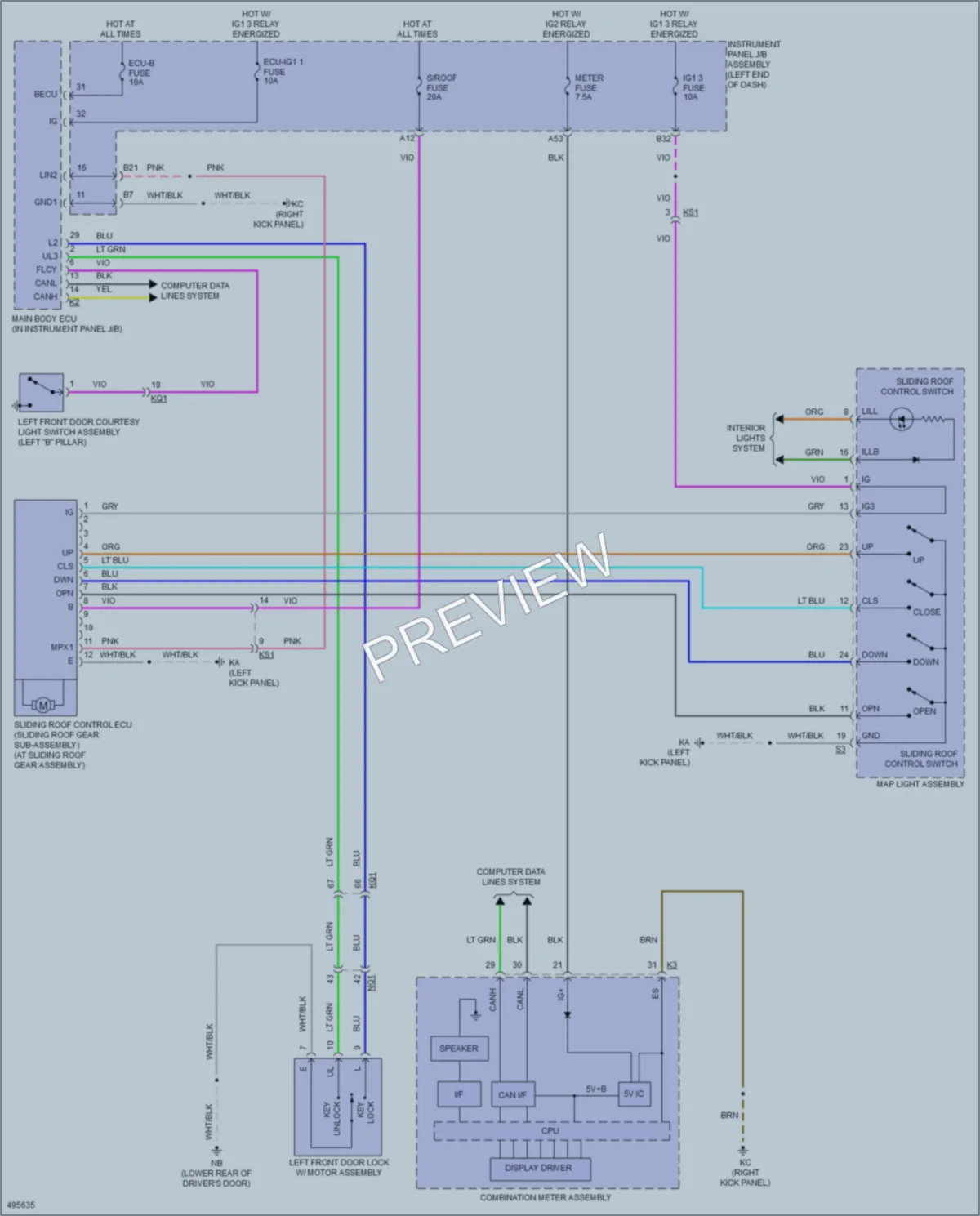 2016 Lexus IS350 Power Top Sunroof wiring diagram preview