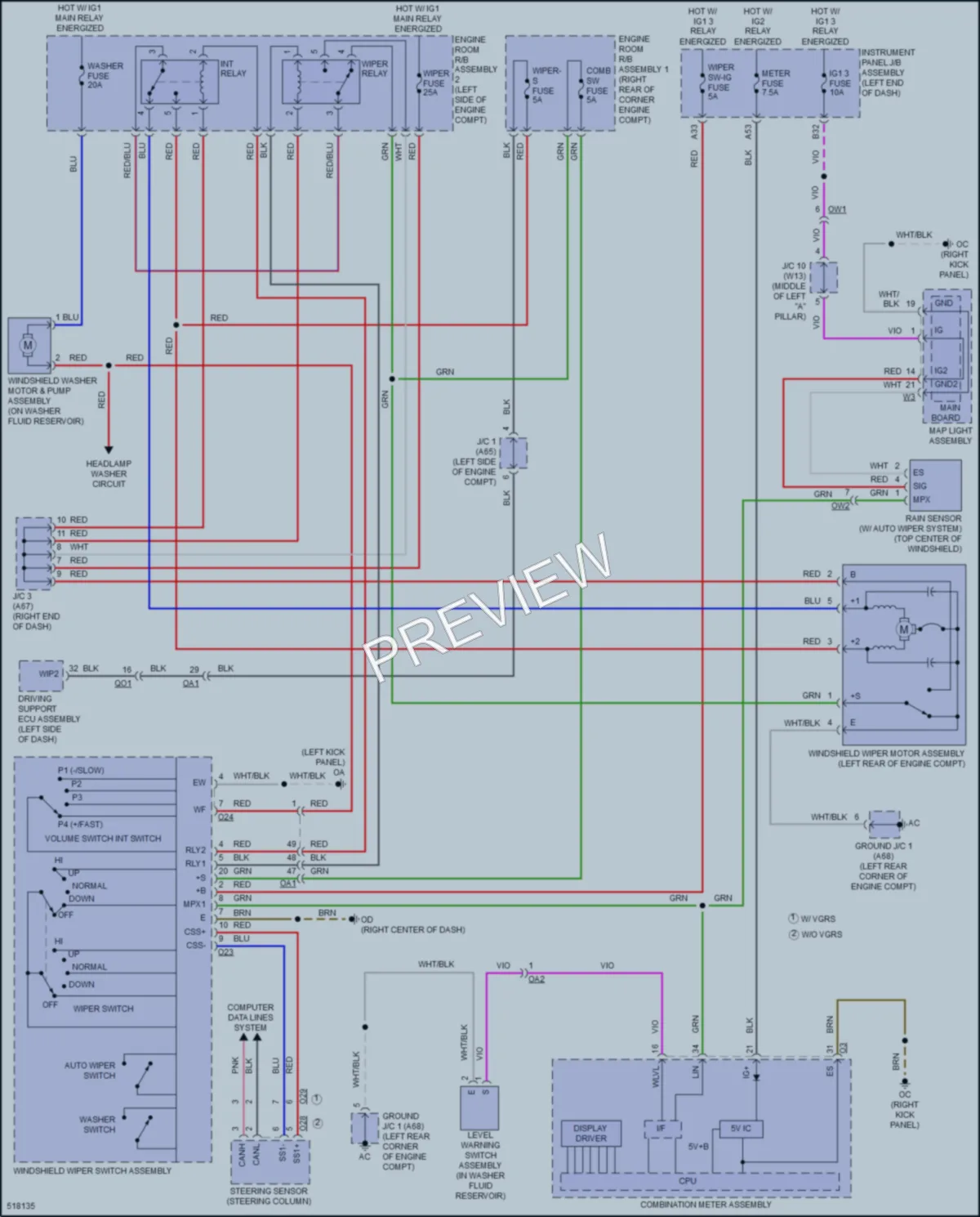 2016 Lexus RC200t Wiper Washer wiring diagram preview