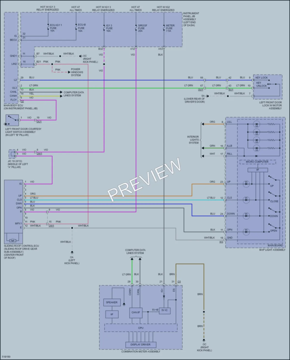 2016 Lexus RC350 Power Top Sunroof wiring diagram preview