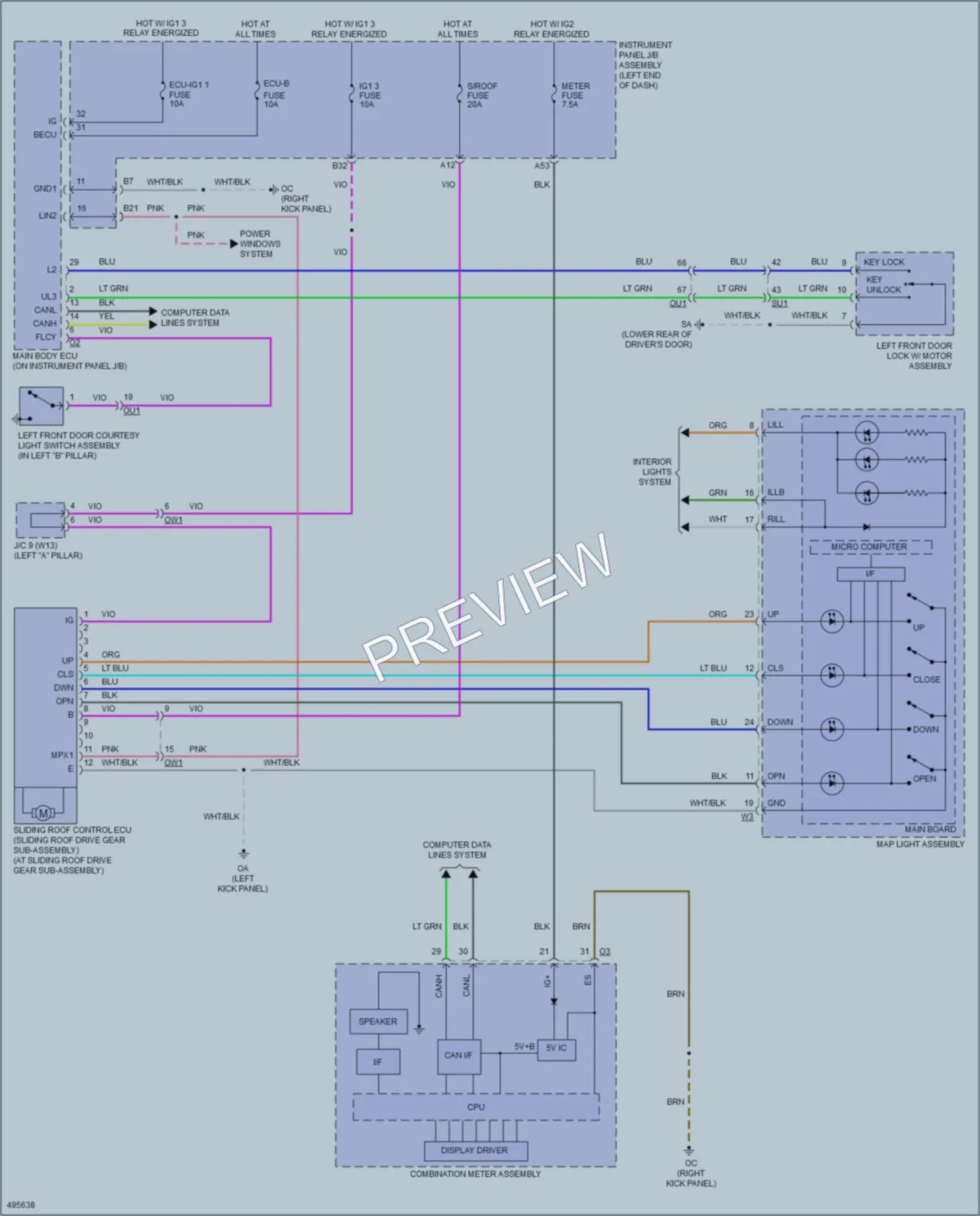 2016 Lexus RCF Power Top Sunroof wiring diagram preview