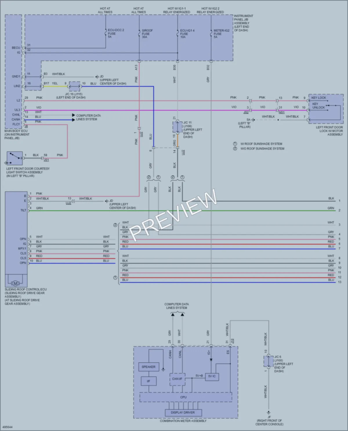 2016 Lexus RX350 Power Top Sunroof wiring diagram preview