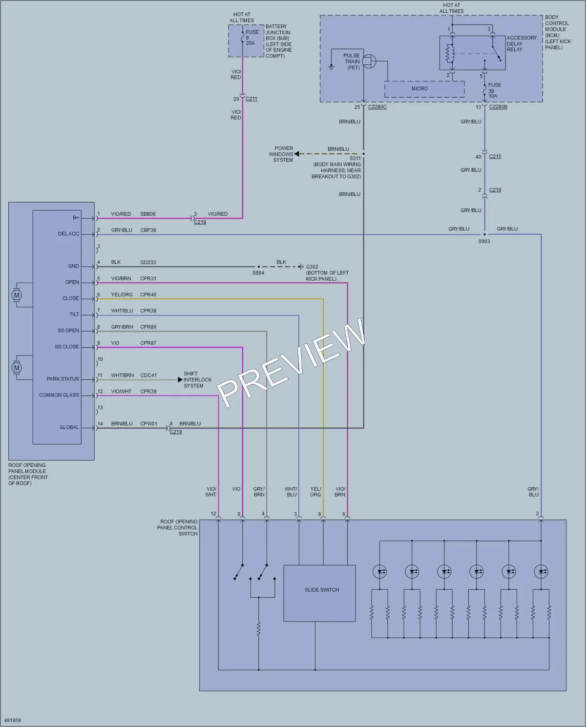 2016 Lincoln MKS Power Top Sunroof wiring diagram preview