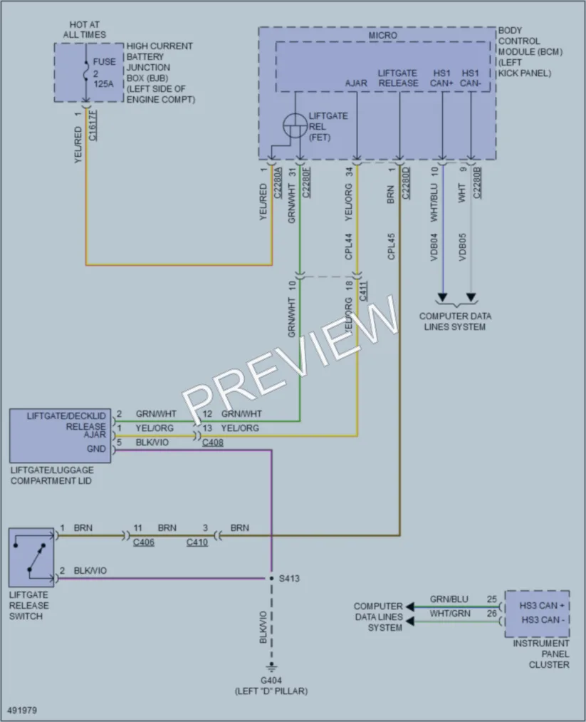 2016 Lincoln MKX Trunk Tailgate Fuel Door wiring diagram preview