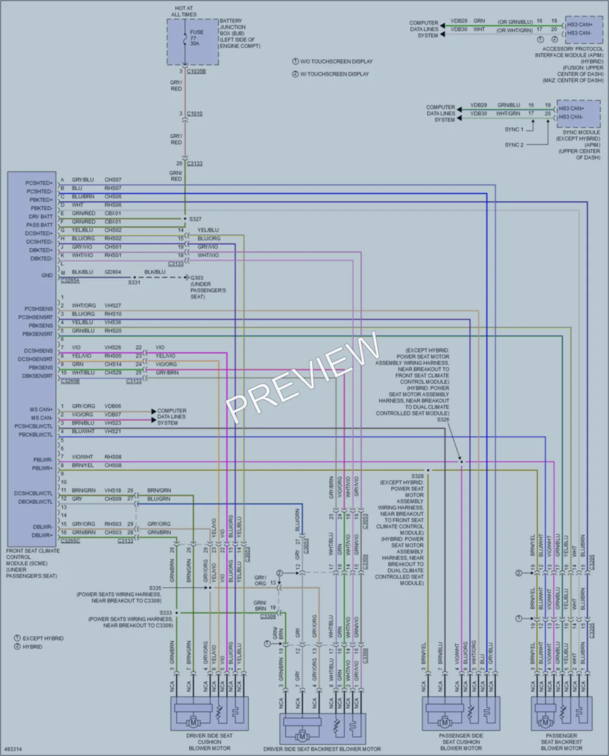 2016 Lincoln MKZ Power Seats wiring diagram preview