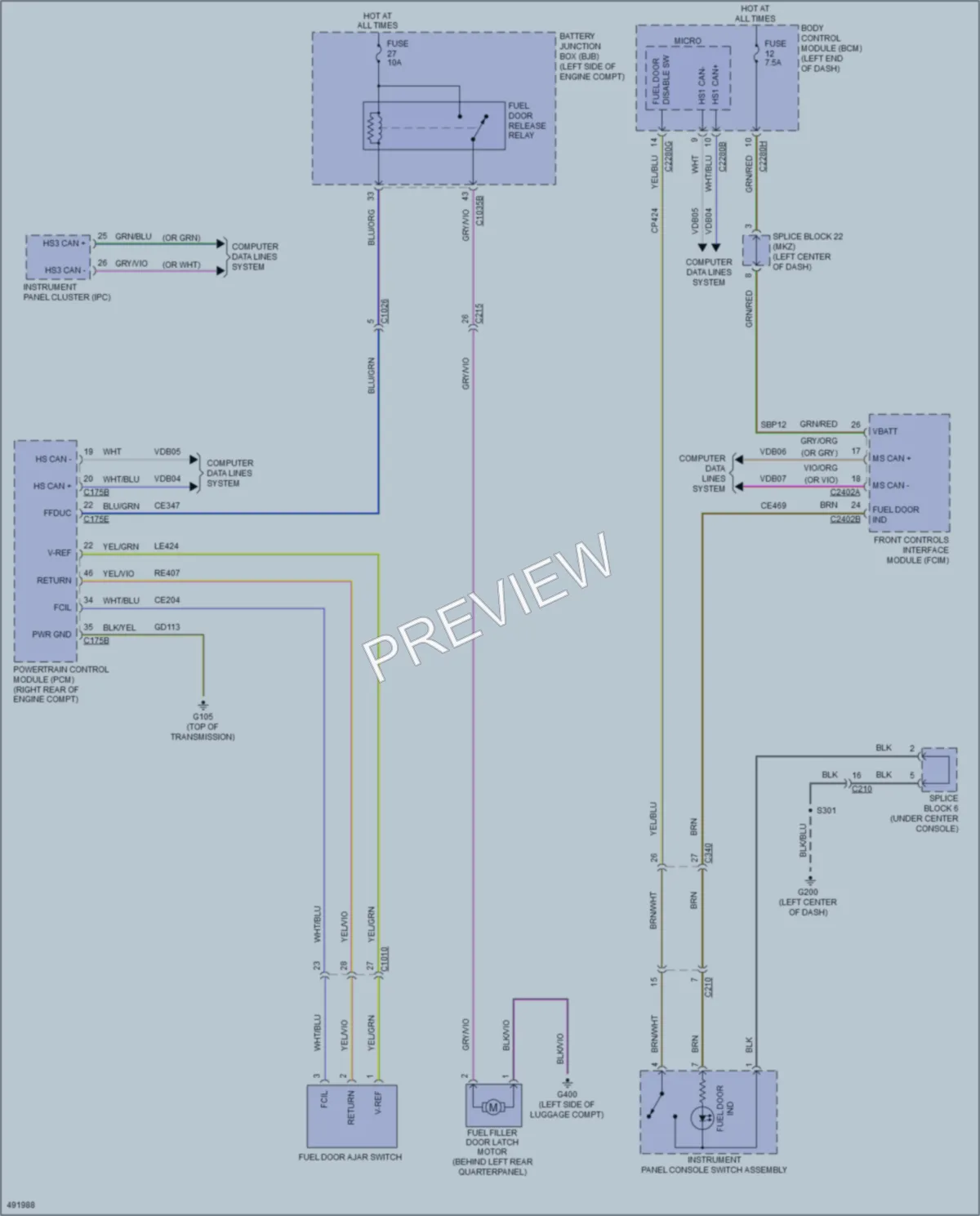 2016 Lincoln MKZ Trunk Tailgate Fuel Door wiring diagram preview