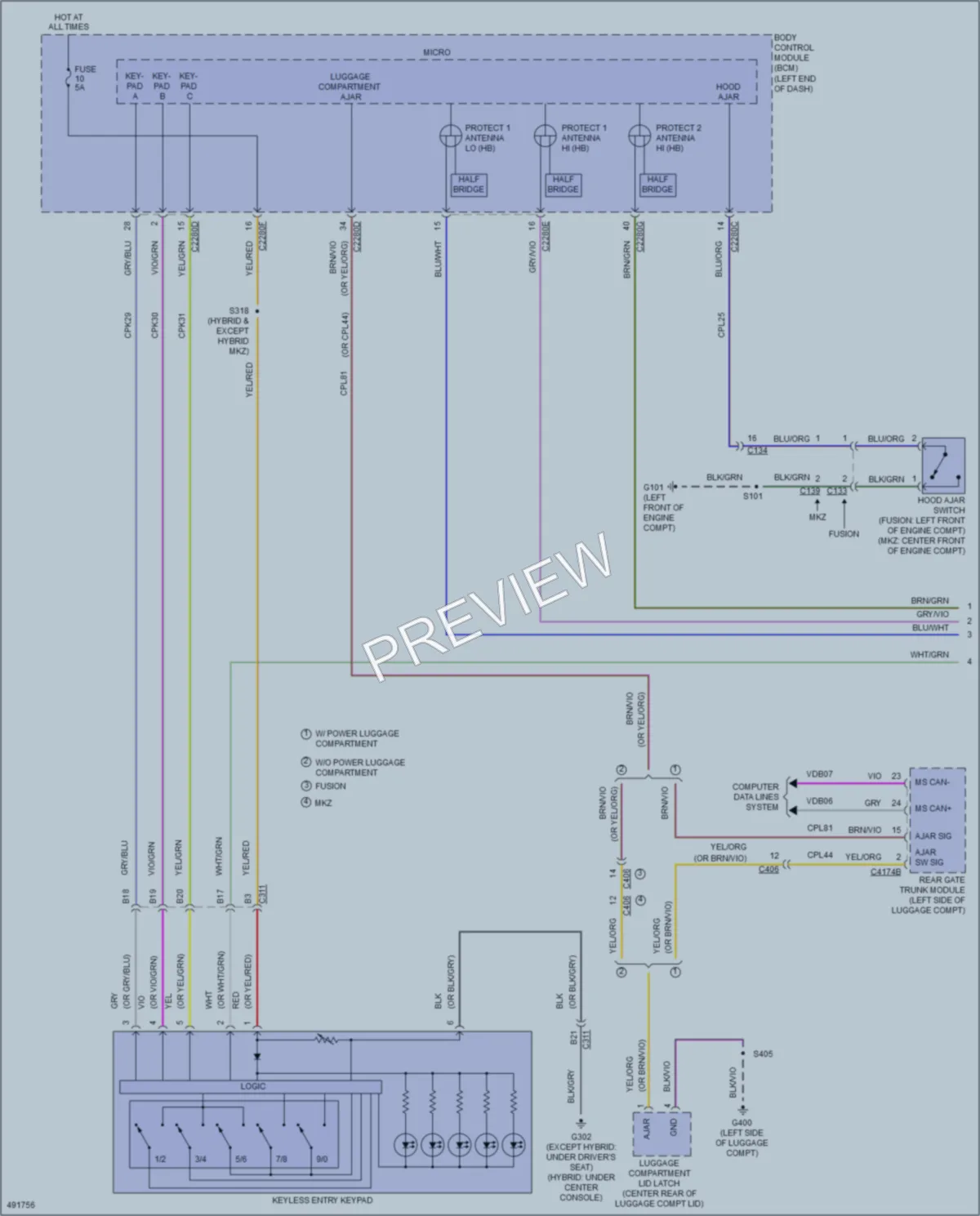 2016 Lincoln MKZHybrid Power Door Locks wiring diagram preview
