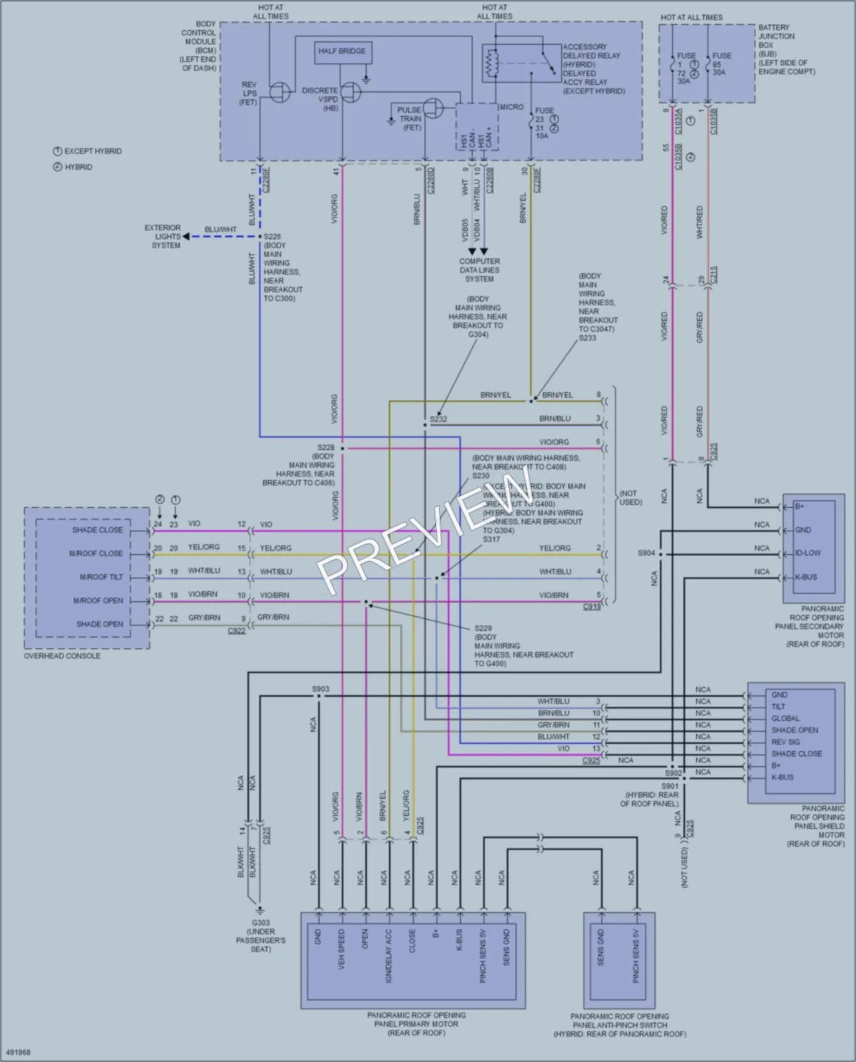 2016 Lincoln MKZHybrid Power Top Sunroof wiring diagram preview