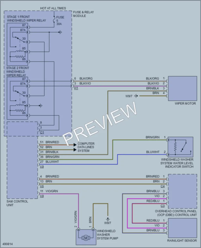 2016 MercedesBenz 3500Sprinter Wiper Washer wiring diagram preview