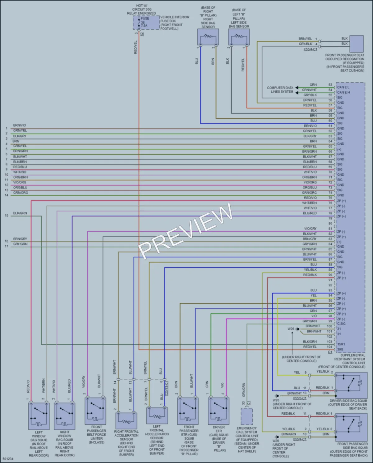 2016 MercedesBenz B250e Supplemental Restraints wiring diagram preview