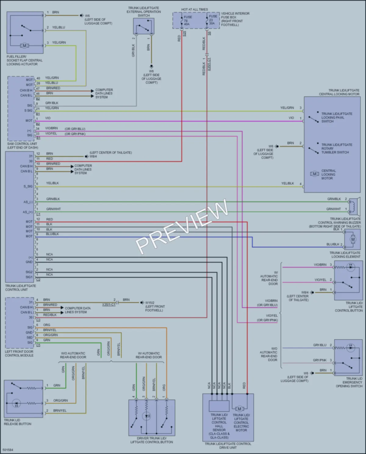 2016 MercedesBenz CLA250 Trunk Tailgate Fuel Door wiring diagram preview
