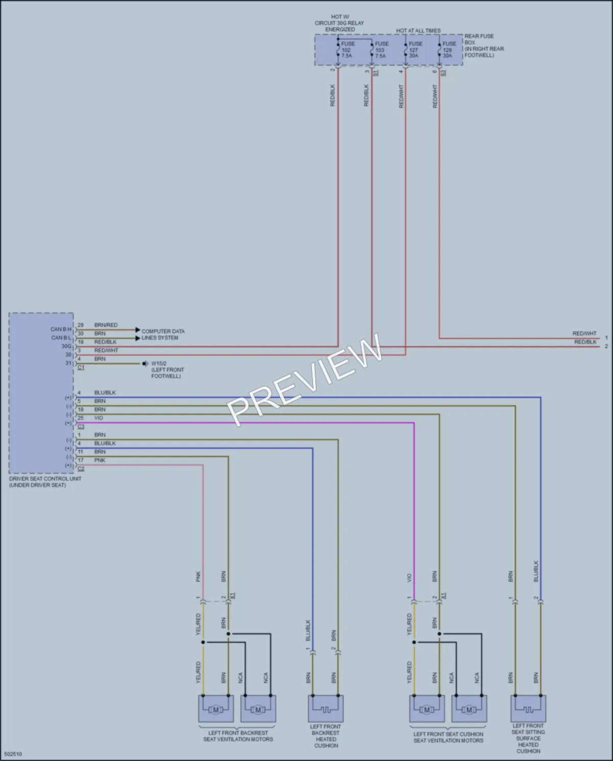 2016 MercedesBenz GLE350 Power Seats wiring diagram preview