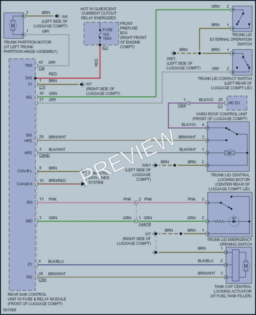2016 MercedesBenz SLK300 Trunk Tailgate Fuel Door wiring diagram preview