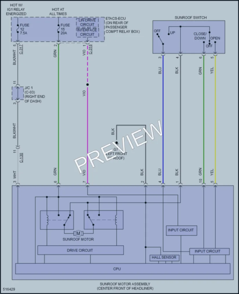 2016 Mitsubishi LancerSportback Power Top Sunroof wiring diagram preview