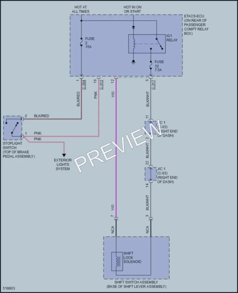 2016 Mitsubishi LancerSportback Shift Interlock wiring diagram preview