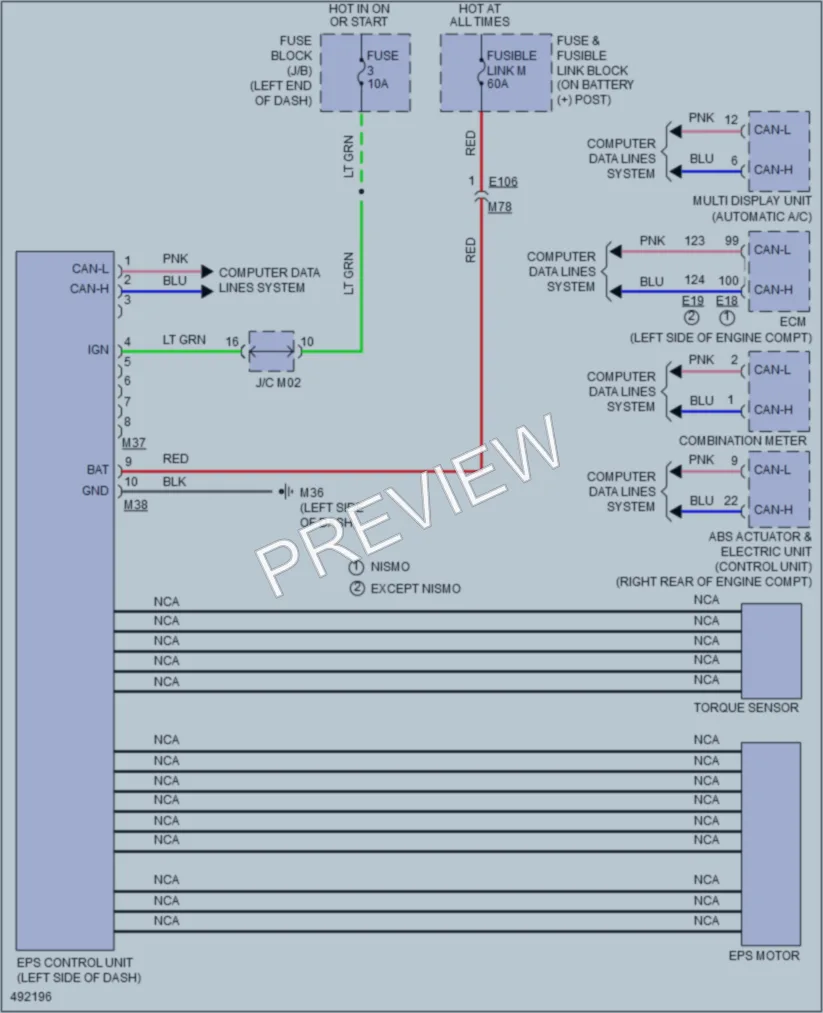 2016 Nissan JUKE Electronic Power Steering wiring diagram preview