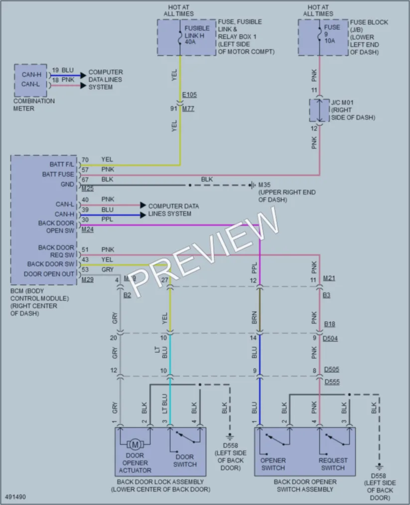 2016 Nissan LEAF Trunk Tailgate Fuel Door wiring diagram preview