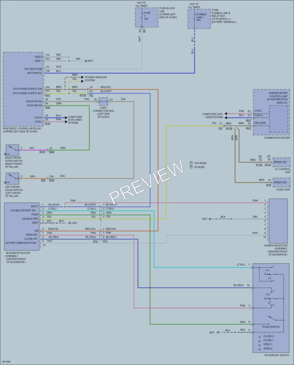 2016 Nissan MuranoHybrid Power Top Sunroof wiring diagram preview