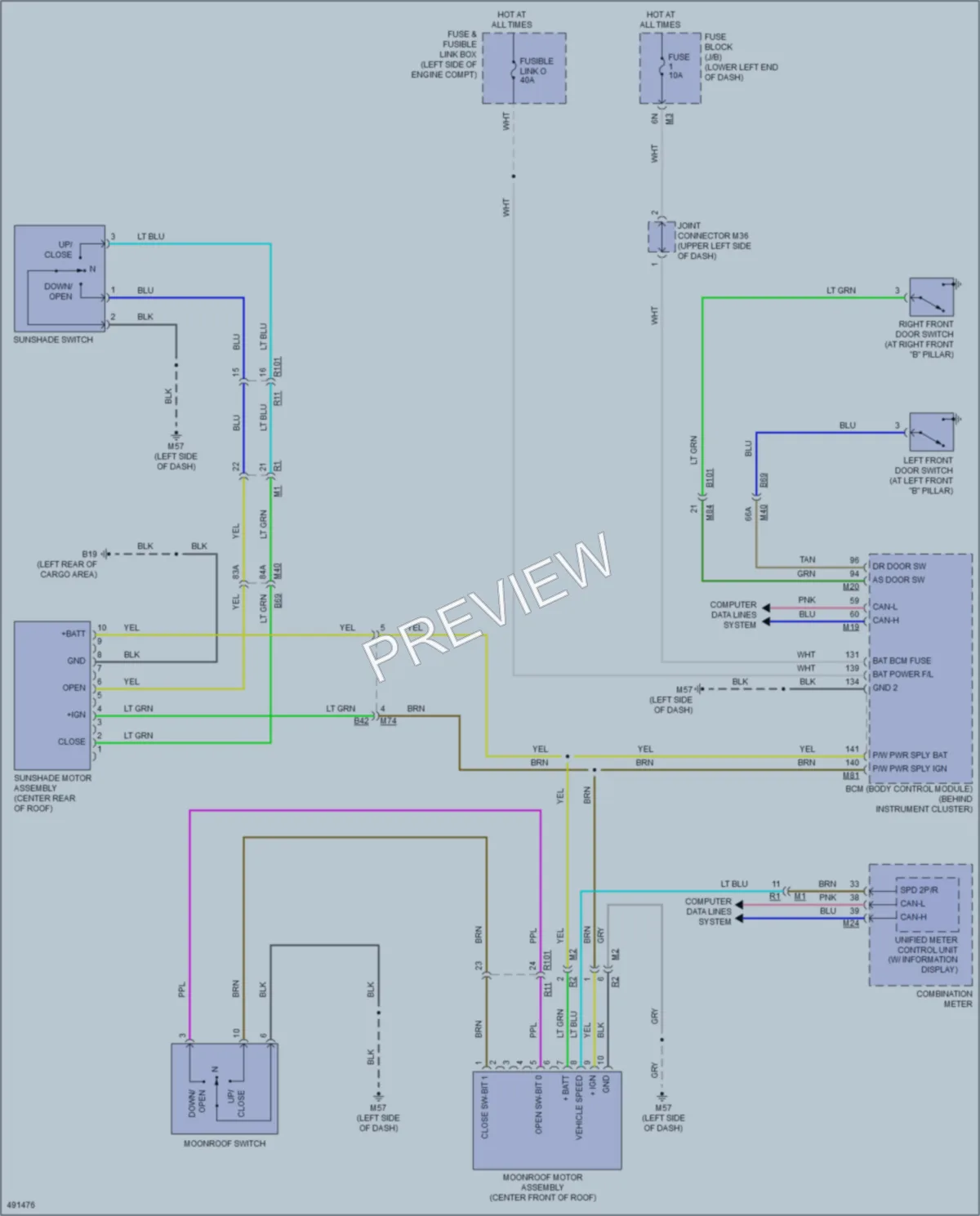 2016 Nissan Pathfinder Power Top Sunroof wiring diagram preview