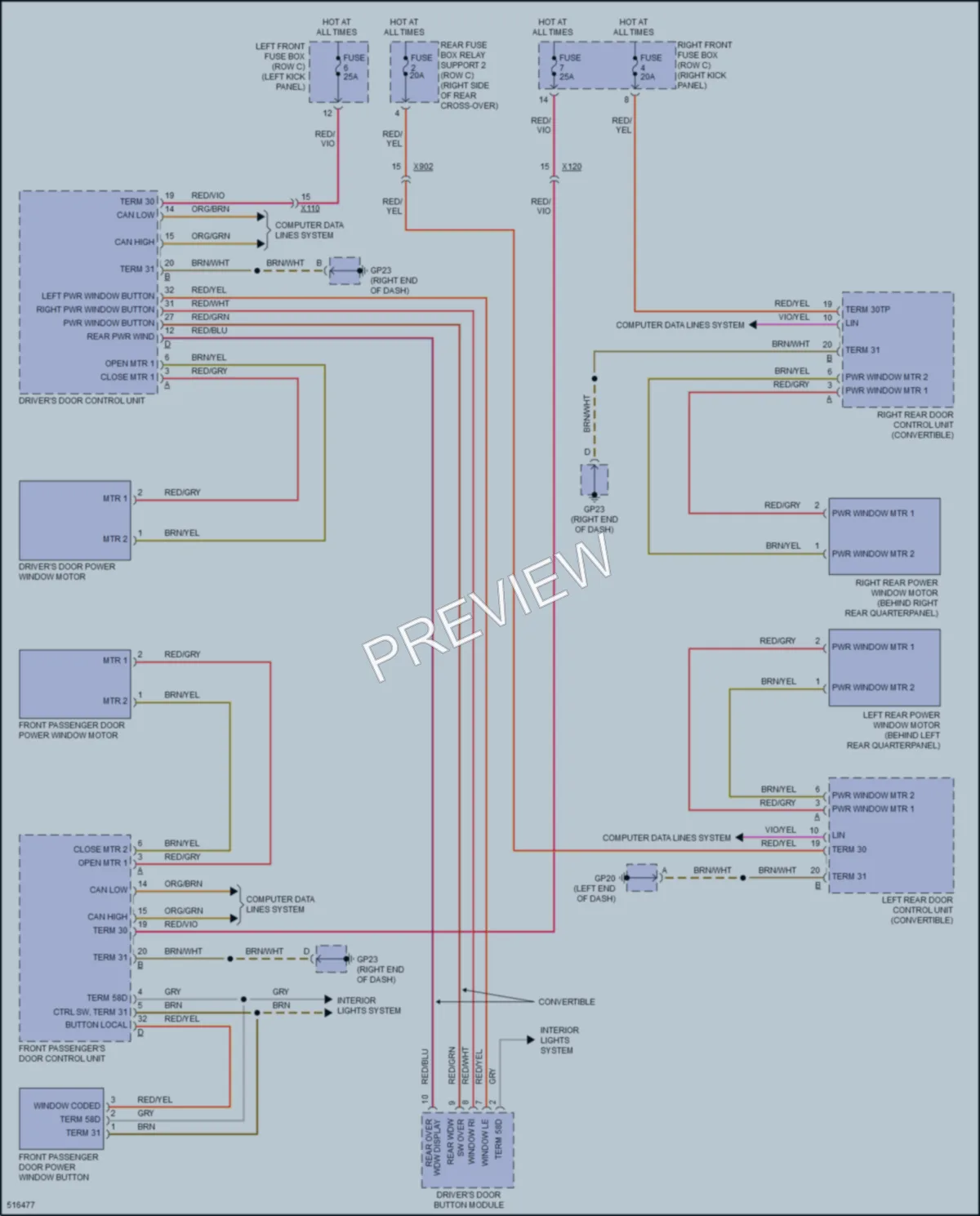 2016 Porsche 911 Power Windows wiring diagram preview