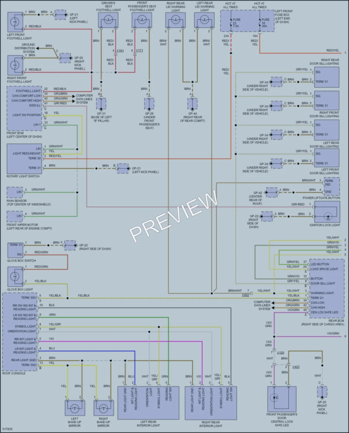 2016 Porsche CayenneHybrid Interior Lights wiring diagram preview
