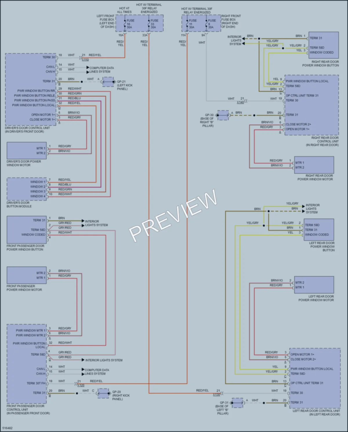 2016 Porsche CayenneHybrid Power Windows wiring diagram preview