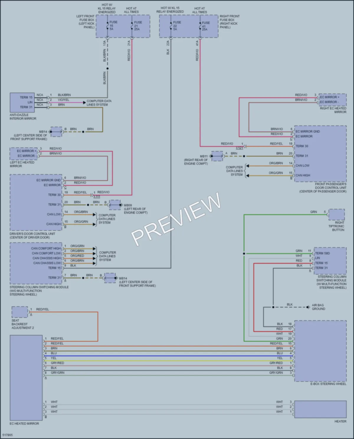 2016 Porsche Panamera Power Mirrors wiring diagram preview