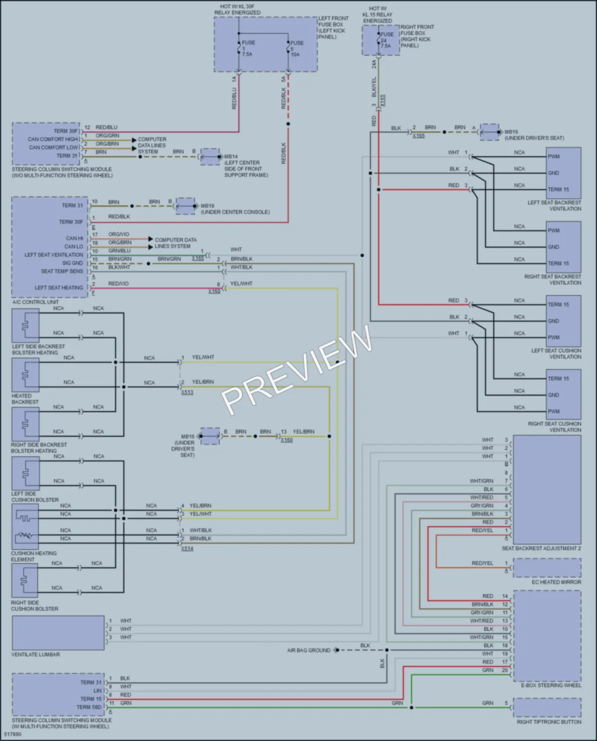 2016 Porsche Panamera Power Seats wiring diagram preview