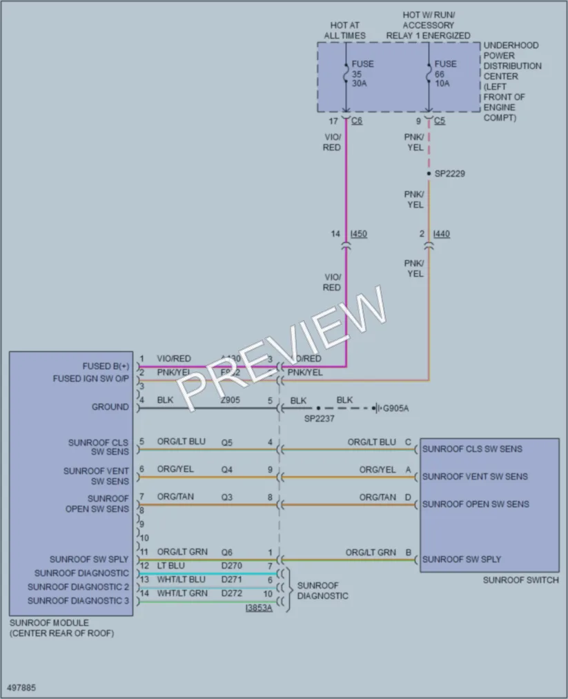 2016 Ram 1500Pickup Power Top Sunroof wiring diagram preview