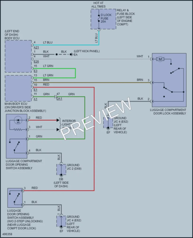 2016 Scion iA Trunk Tailgate Fuel Door wiring diagram preview