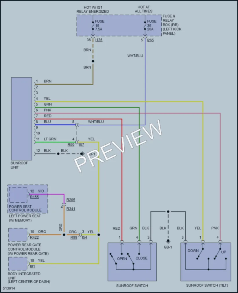 2016 Subaru Legacy Power Top Sunroof wiring diagram preview
