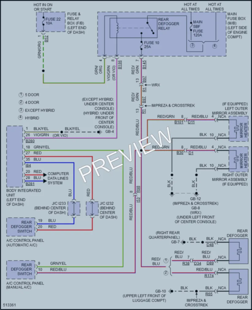 2016 Subaru WRX Defoggers wiring diagram preview
