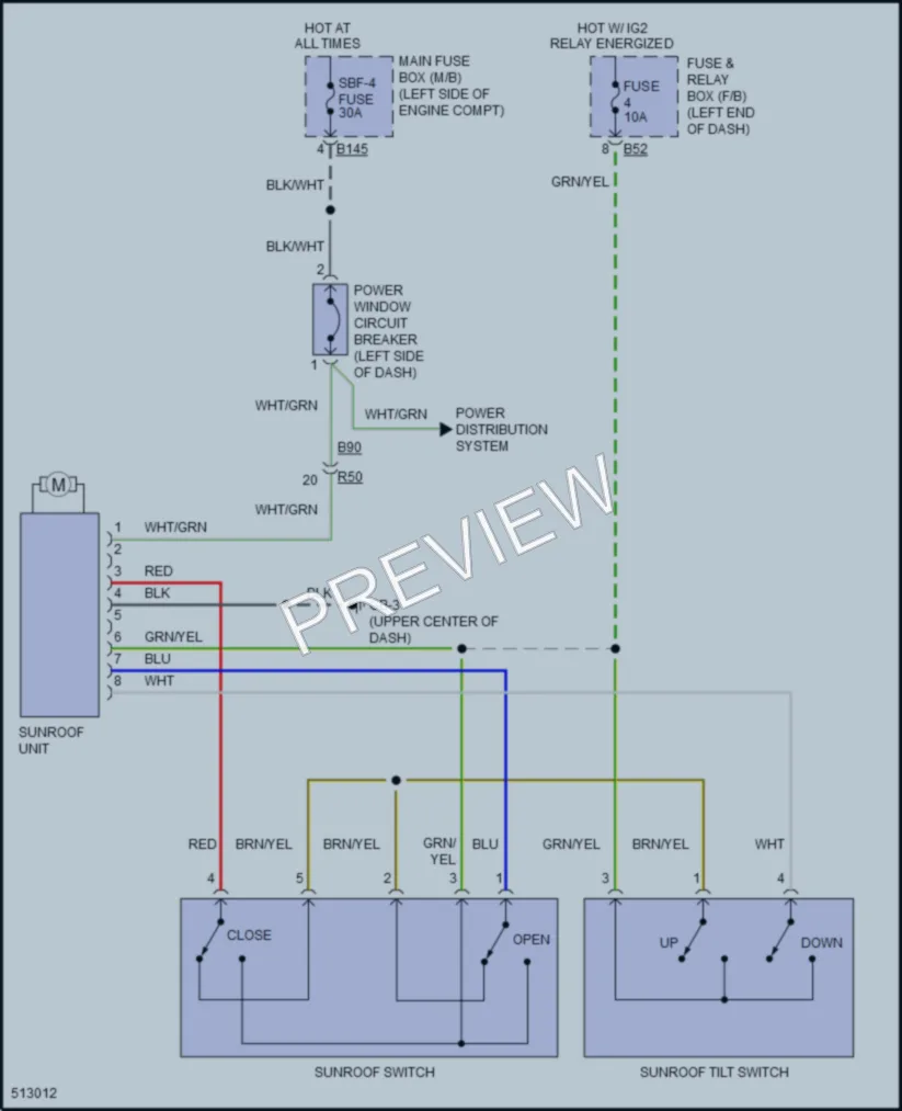 2016 Subaru WRX Power Top Sunroof wiring diagram preview