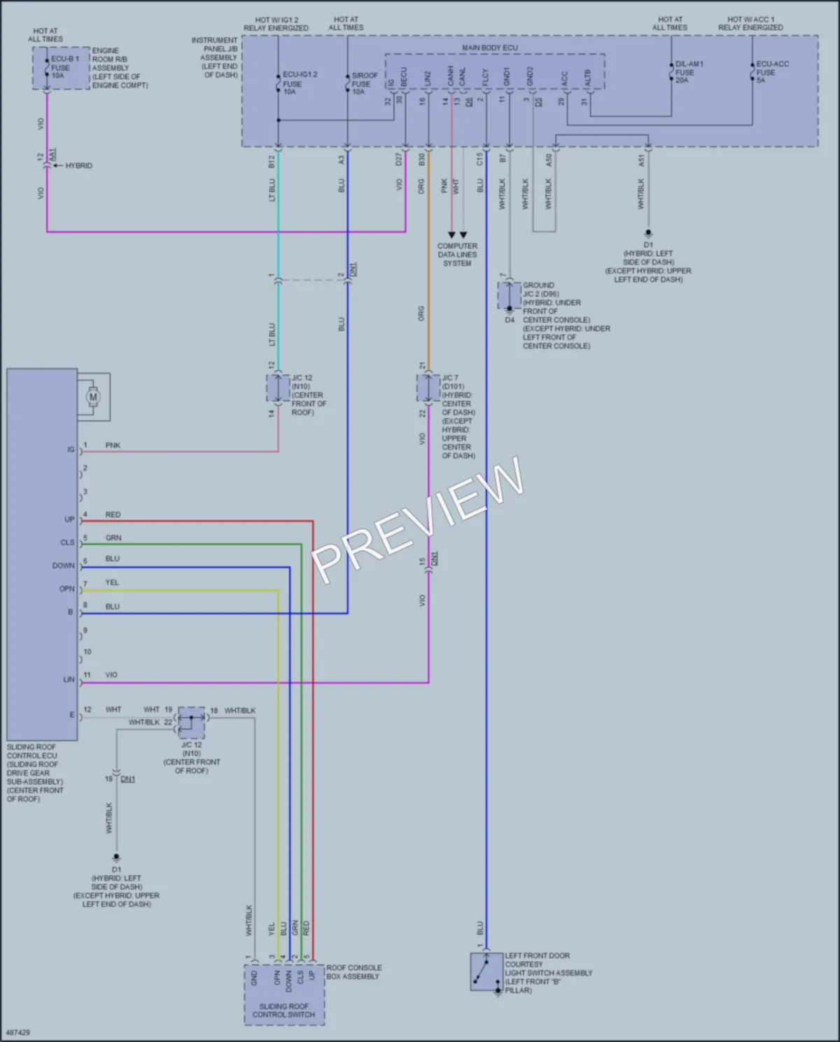 2016 Toyota Avalon Power Top Sunroof wiring diagram preview