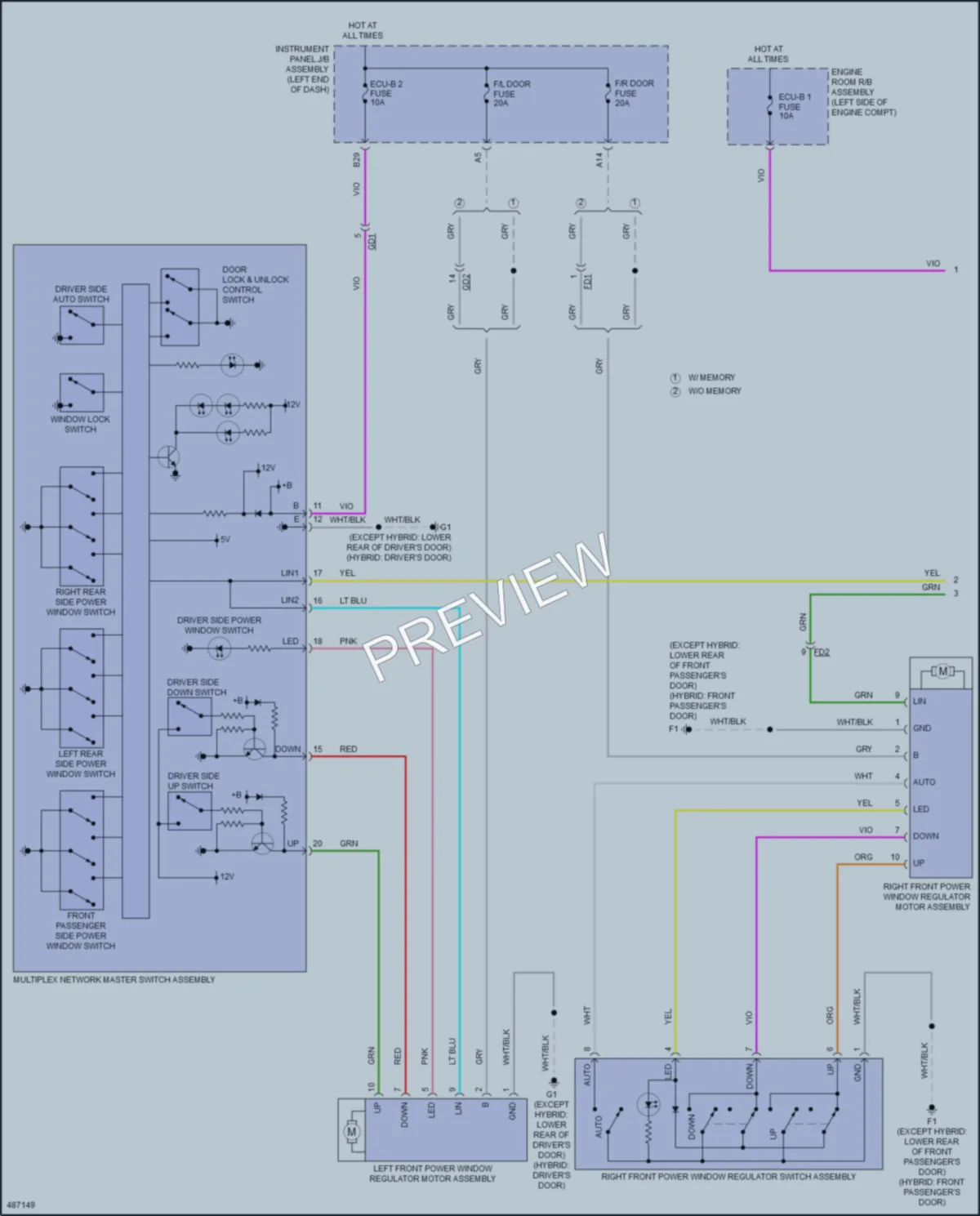 2016 Toyota AvalonHybrid Power Windows wiring diagram preview