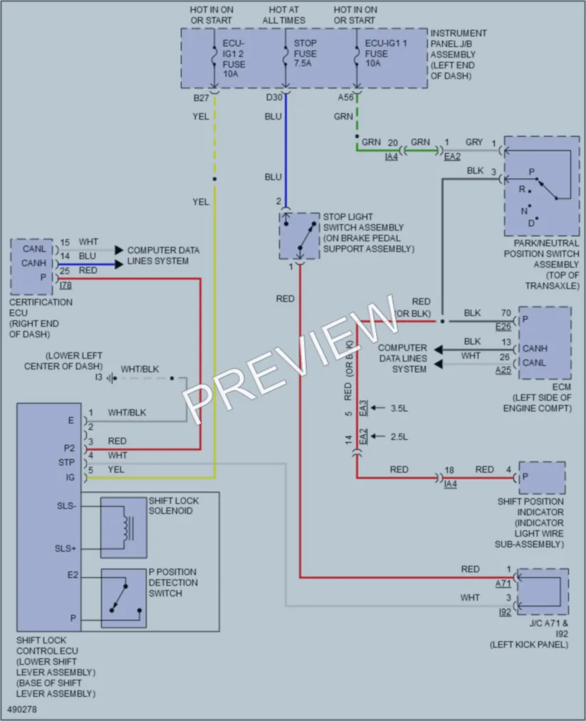 2016 Toyota Camry Shift Interlock wiring diagram preview
