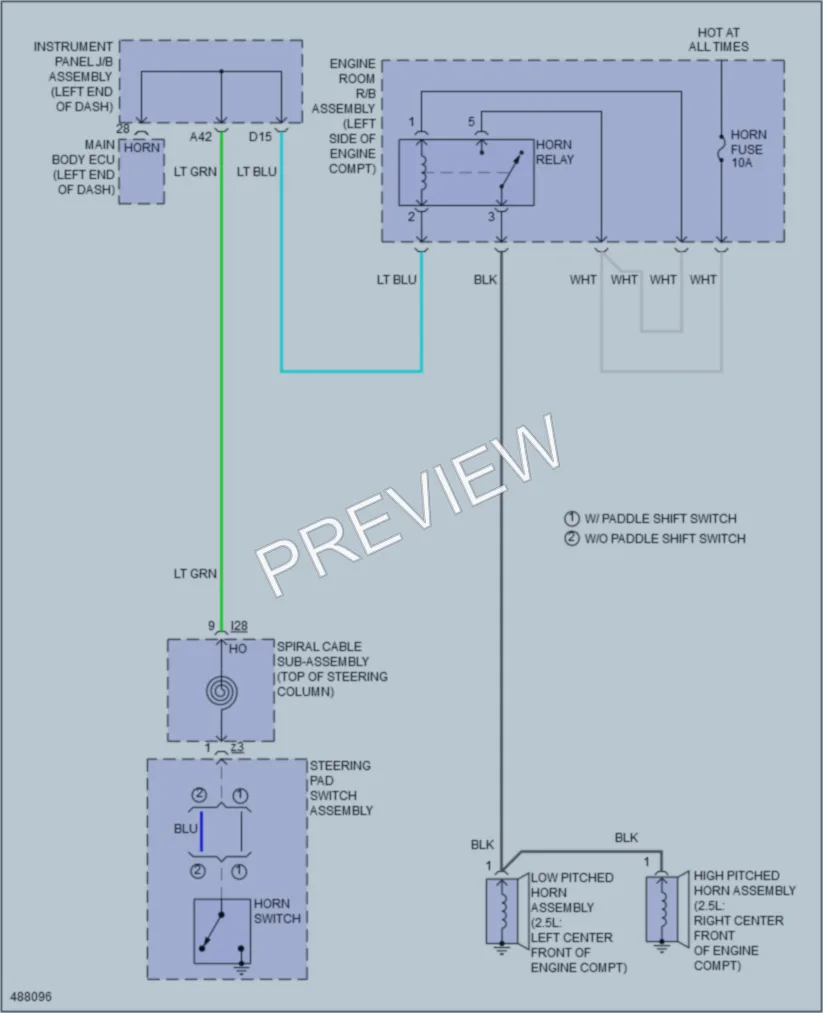2016 Toyota CamryHybrid Horn wiring diagram preview