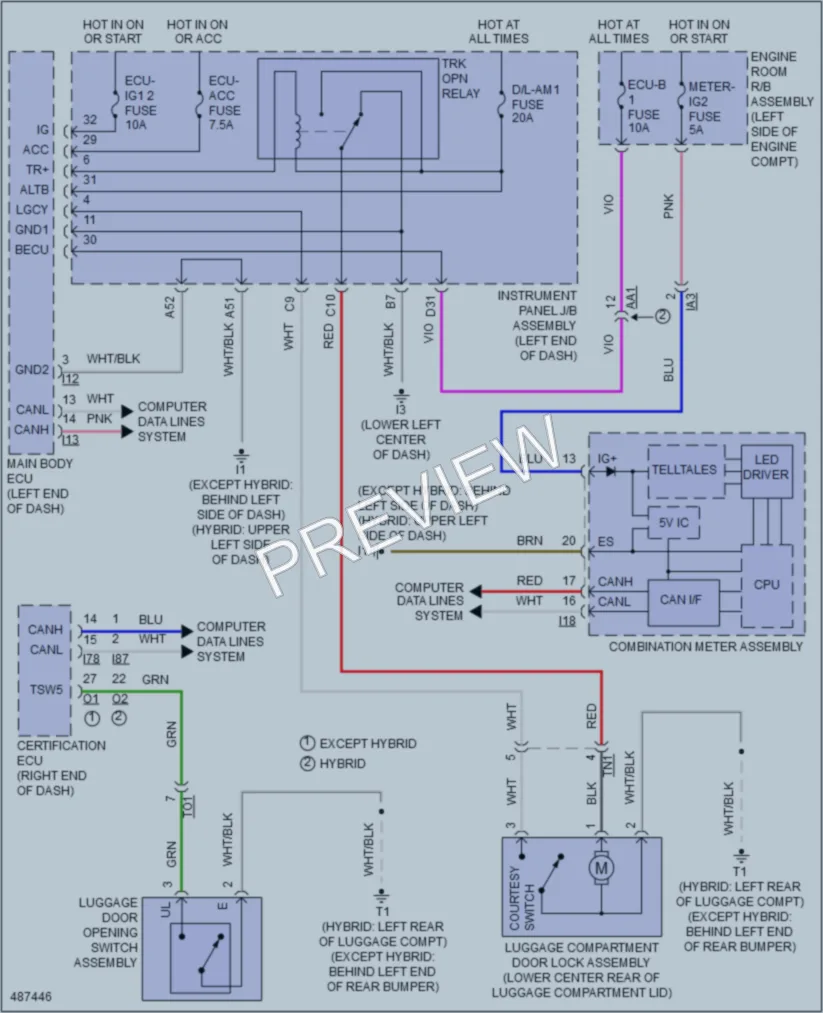 2016 Toyota CamryHybrid Trunk Tailgate Fuel Door wiring diagram preview